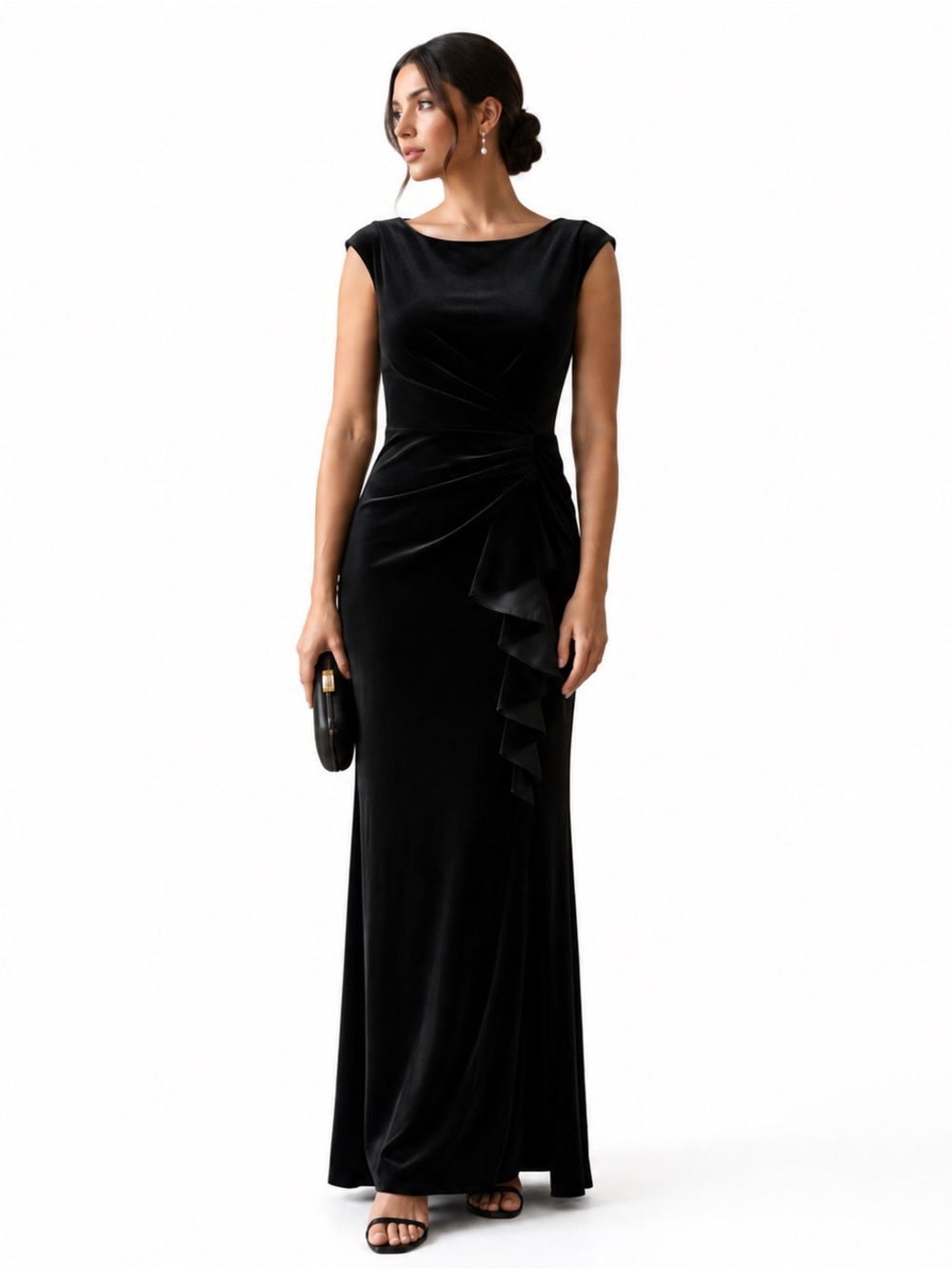 Eliza J Black V-Back Maxi‎ Gown